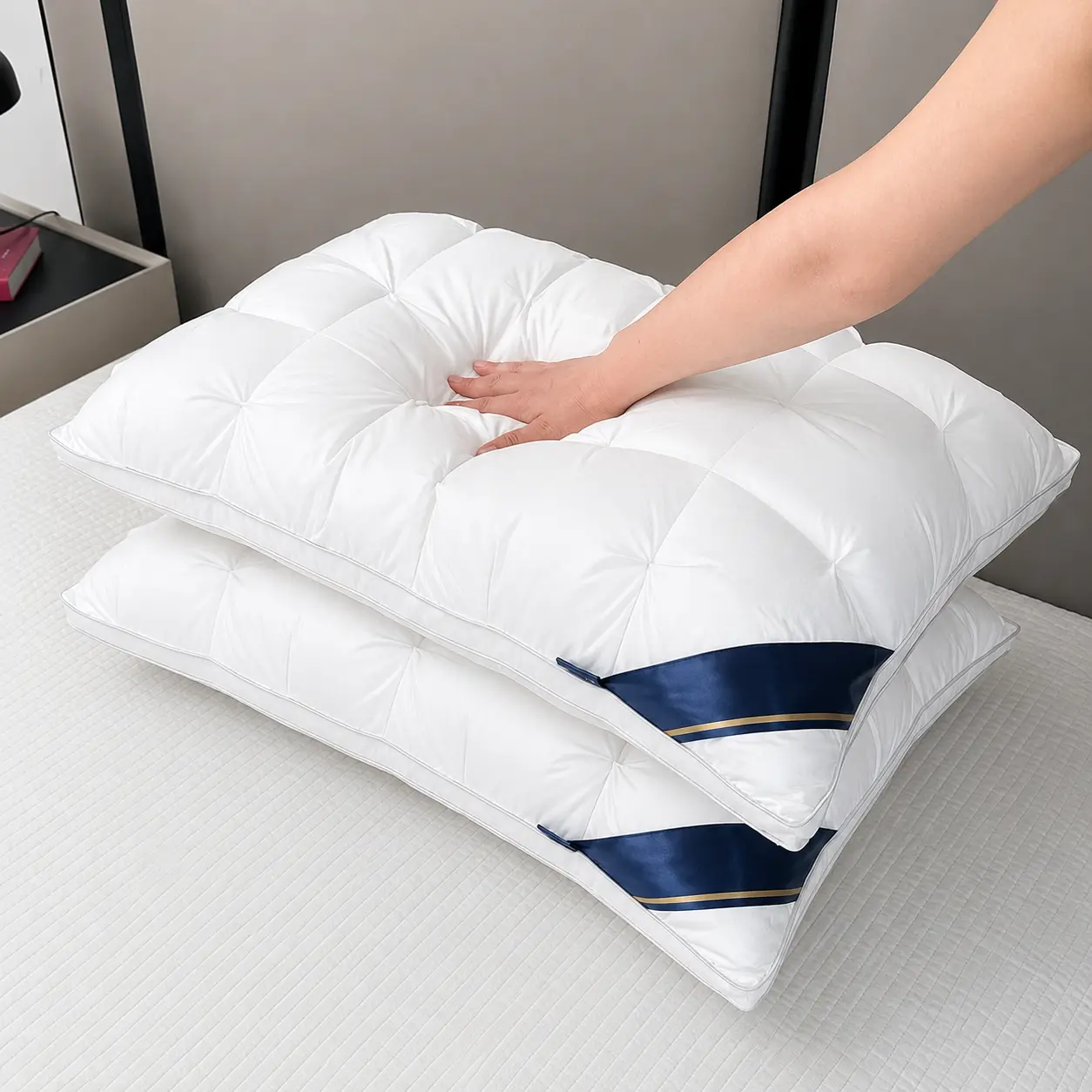 2pcs Luxury 5-Star Hotel Quality Pillows, Deep Sleep Neck Support, Non-Collapse High Pillow Core for All Seasons, Hypoallergenic Polyester Cover, Modern Pillow Design|Soft Texture Finish, Pillows for Sleeping, , Neck Pillow
