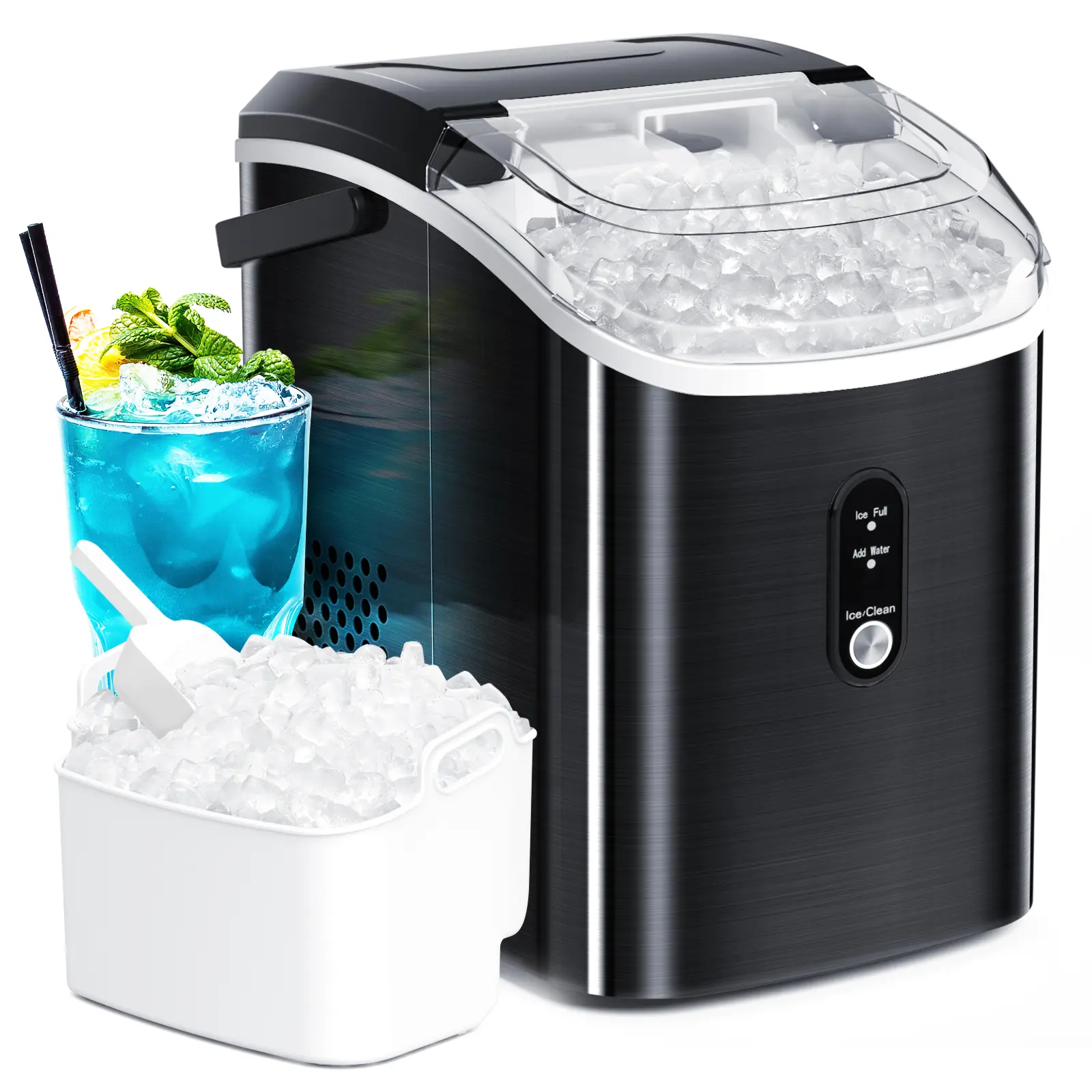 Xbeauty Ice Maker Countertop - Chewable Pellet Ice Cubes, 33 lbs Daily Output, Stainless Steel Housing, Ice Machine with Ice Basket, Ice Spatula and Carry Handle, for Parties, Kitchen, Bar, Black summerwins,summerwins