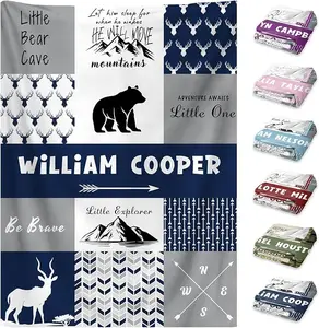 Eyesoul Personalized  Blankets for Boys Girls Custom Baby Blanket with Name for Toddlers  Fleece Bed Throw Blanket Swaddle for Newborn Customized Baby Gifts for Birthday Baby Shower Nursery Blanket