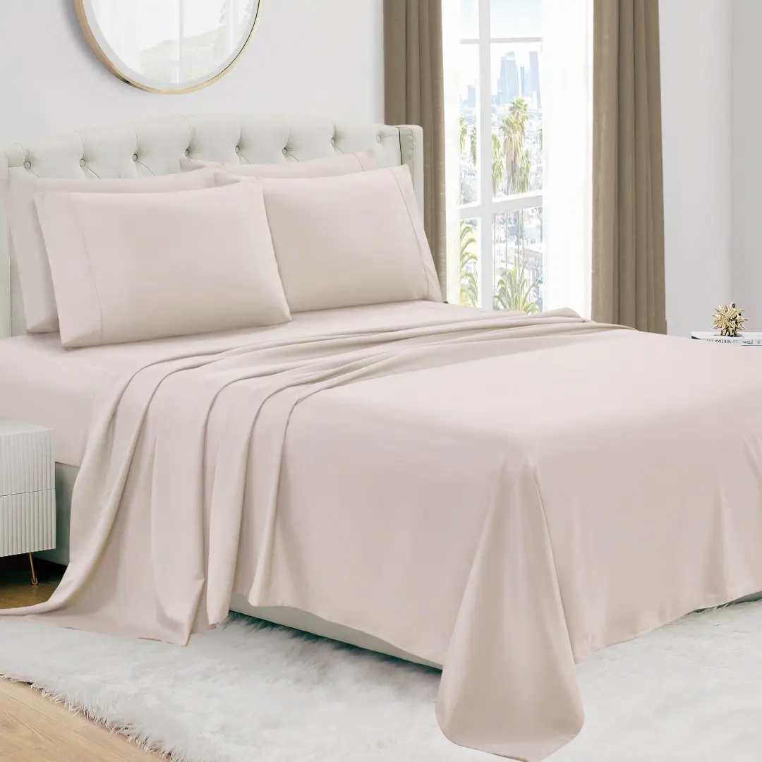 Fashion Home Luxury 4/6-Piece Deep Pocket Cooling Bed Sheet Set – Ultra Soft Hotel Style Bedding, Breathable Wrinkle Resistant Sheets for All Seasons with 16 Inches deep Pocket.-Beige