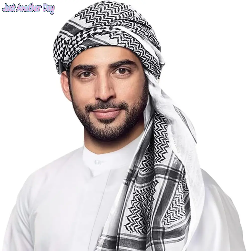 Men's Jacquard Keffiyeh Arab Headscarf - Red Square Middle Eastern Accessory for Dubai, Saudi Sports & Outdoor Activities