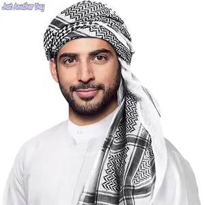 Men's Jacquard Keffiyeh Arab Headscarf - Red Square Middle Eastern Accessory for Dubai, Saudi Sports & Outdoor Activities