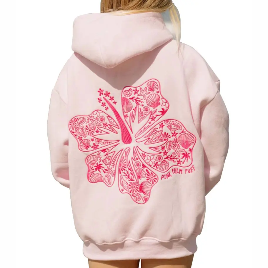 Unisex Hoodie with Palm Tree & Floral Print, Casual Long Sleeve Pullover with Pockets, Street Style Polyester Sweatshirt for Men and Women, Everyday Comfort Apparel | Trendy Casual Hoodie | Machine Washable Fabric, Womenswear Tops