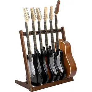 Wooden Guitar Stand Multiple Guitars, Guitar Rack for 4 Acoustic or 6 Electric Guitars & Basses, Floor Standing Multi Guitar Display for Studio &  - Protective Padding, SMT-10 (6-Holder)