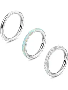 3 Pcs Steel Nose Rings Hoop for Women, Septum Pierced Ring, 18g 16g Clicker Hinged Segment Lip Nose Rings, Helix Cartilage Conch Rook Earrings, Nose Piercing Jewelry