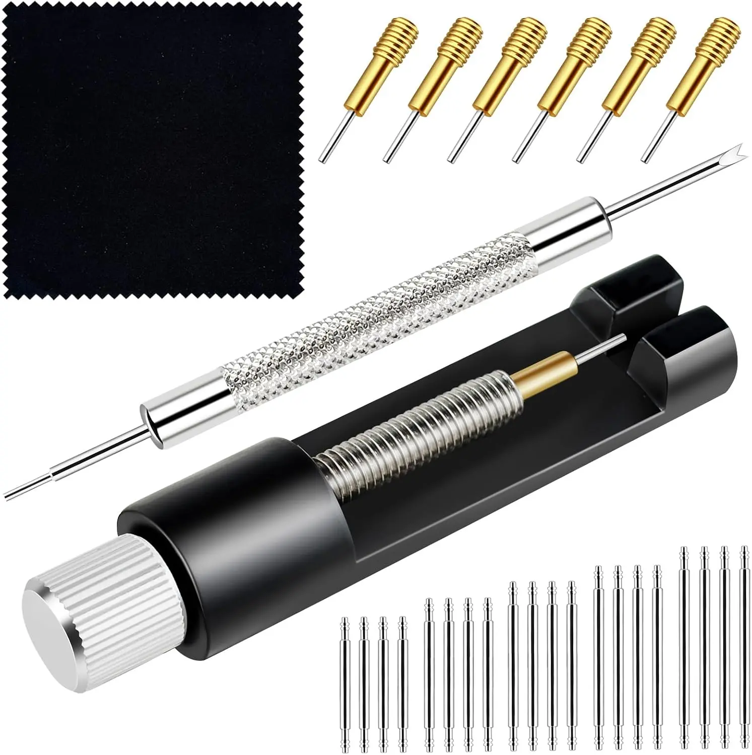 Watch Link Removal Tool, Upgrade Watch Band Tool Kit to Adjust and Remove Bracelet, Pin Remover, Adjust Watches Repair Kit With Pin Punch, 6PCS Extra Replacement, Cleaning Cloth, 20PCS Spring Bars