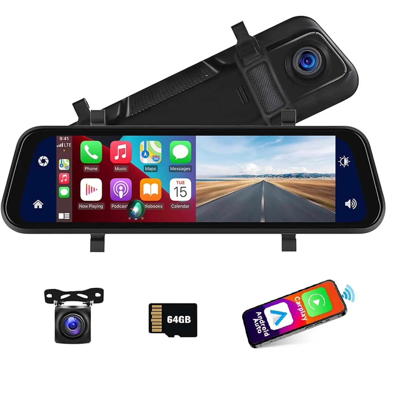 1080P Dual Cameras with 64GB Card, Dash Cam support Wireless Carplay&Android Auto,9.66" Voice Control Rear View Front and Rear View ,Night Vision, Parking Assistance/Monitoring, Car Video Surveillance, Dash Cam for Car, Car Electronics,SummerVibes fathers