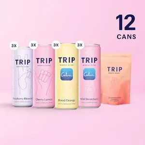 TRIP Ultimate Support Duo: 12-Pack Magnesium & Adaptogen Premium Lightly Sparkling Drinks (Citrus Berry Variety Pack) + Pomegranate Orange Blossom Magnesium Powder – Adaptogens, L-Theanine & Lion’s Mane