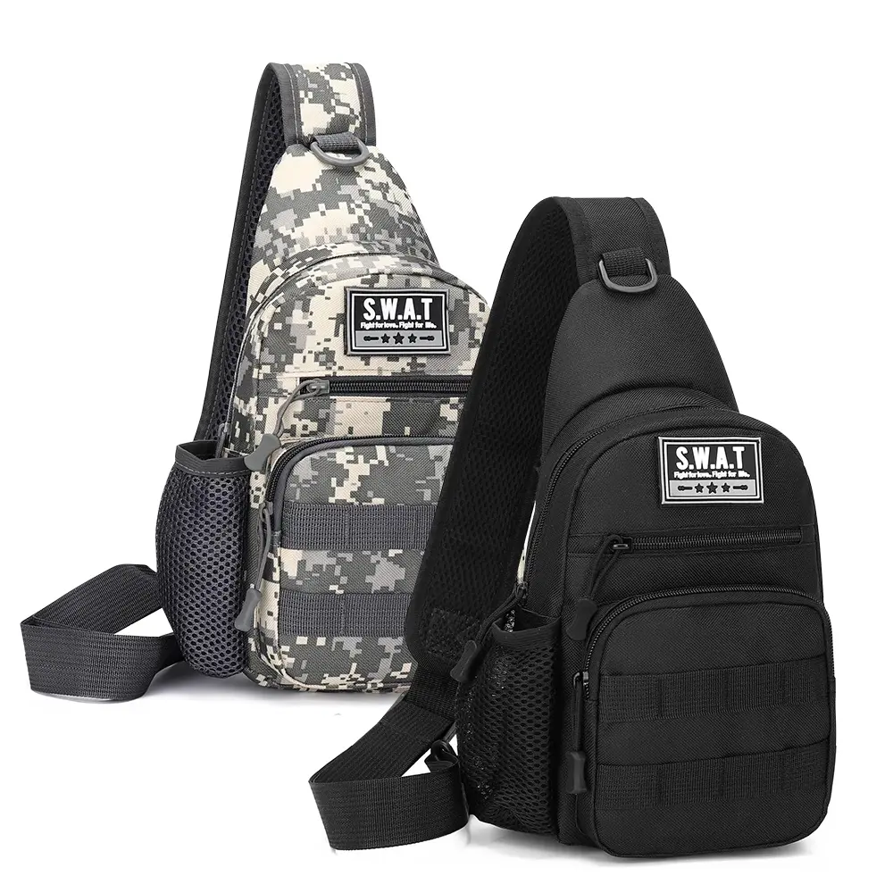 Sling Chest Bag for Men, Detachable Double Buckle Crossbody Shoulder Backpack with Water Bottle Holder, Outdoor Hiking Cycling Daypack