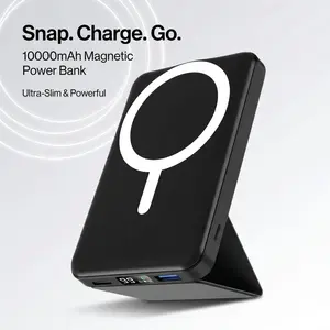 podoru 10000mAh Magnetic Power Bank for MagSafe, Wireless Portable Charger with LED Display, Foldable Stand, 20W PD Fast Charging, USB Output, USB-C & Lightning Input, Battery Pack for iPhone 17/16/15/14/13/12 Series