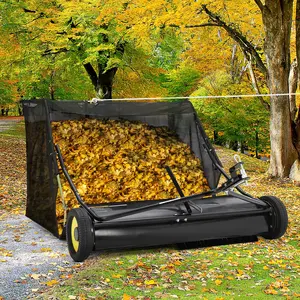 Tow Behind Lawn Sweeper, 42/44/48/50 Inch,Heavy Duty Large Capacity Leaf & Grass Collector with Adjustable Sweeping Height, Dumping Rope Design for Picking Up Debris and Grass, Black