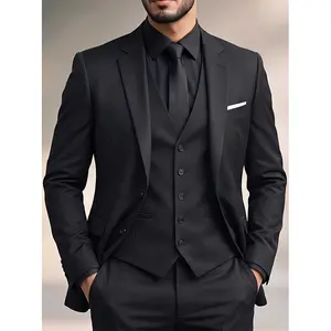 Men’s solid-color three-piece suit set for business commuting—structured and stylish, formal suit set for workplace meetings.