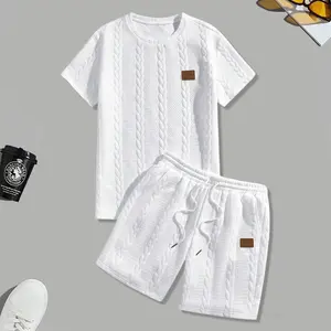 Menswear Fitted Short-Sleeve Jacquard Clothes Set, Men's Clothing Outfit for Casual Wear, Vacation,summervibes