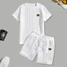 Men's 2-Piece Fitted Round Neck Short-Sleeve Jacquard Menswear Set - Polyester T-Shirt, Plain Shorts Basics for Casual Wear, Vacation