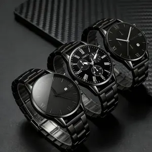 Men's Luxury Fashion Business Premium Alloy Strap Quartz Precision Watch Set, Calendar Feature Quartz Watch Set, 3 Piece Set, Business Suitable Occasion