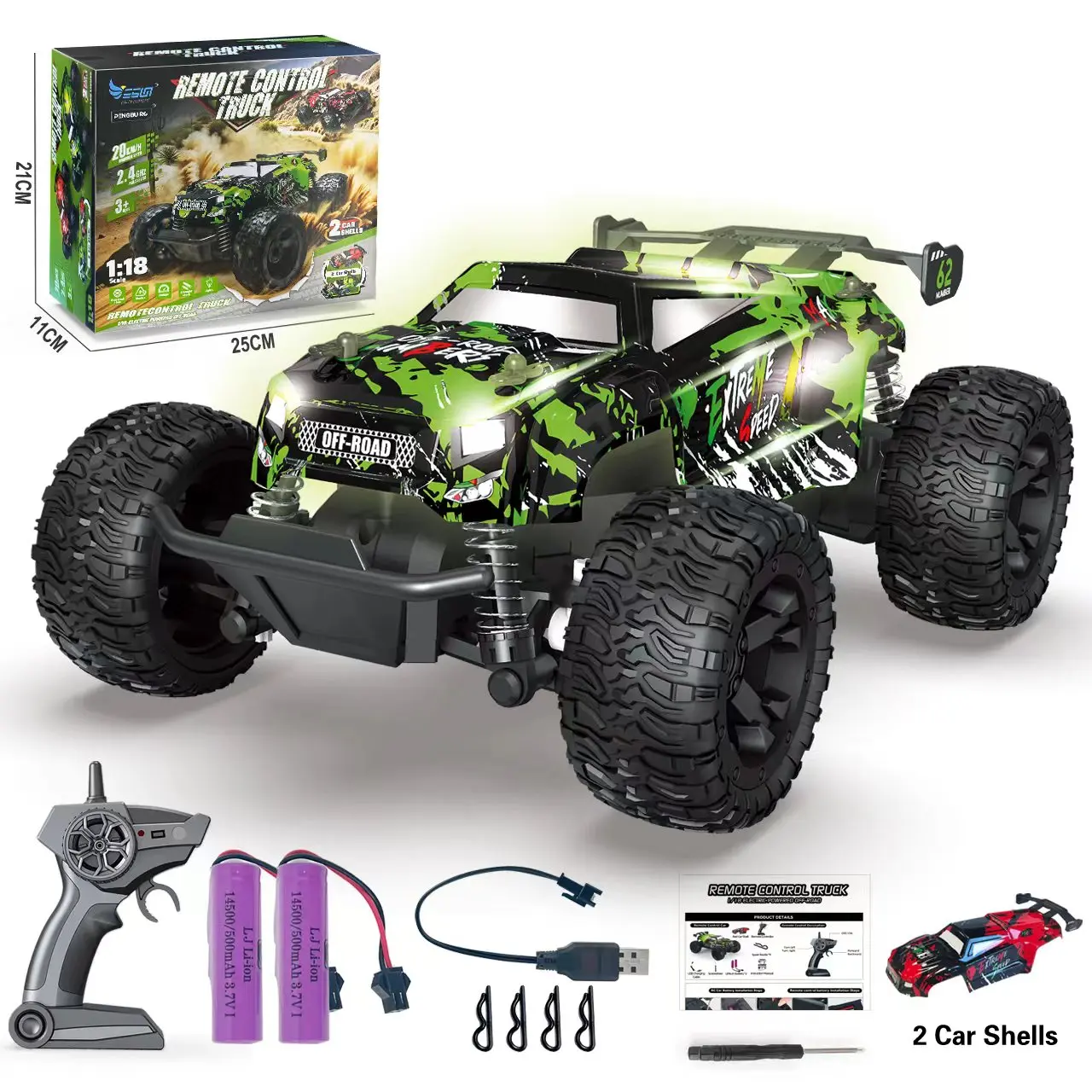 1/18 Scale High-Speed All-Terrain Remote Control Truck, Easy to Operate, Graffiti Look Dual-Color Removable Shell, Long Battery Life, Safe Plastic Material, Durable, Ideal for Above 12 Age Group