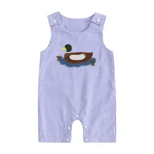 Newborn Baby Boy Girl Hunting Outfit Sleeveless Button Straps Mallard Duck Embroidery Plaid Overalls Romper Pants Summer Jumpsuit