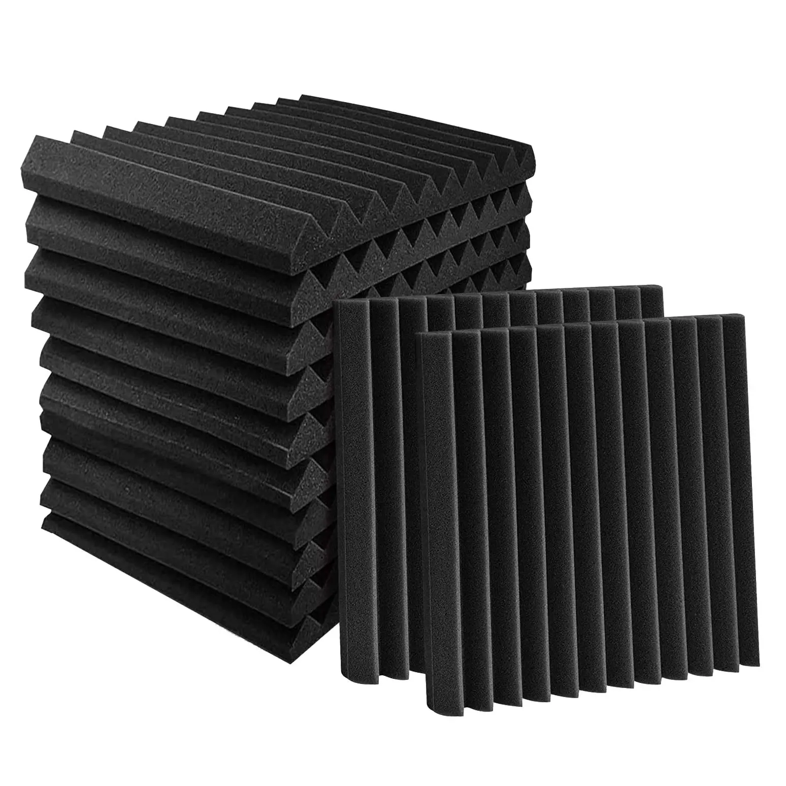 Polyurethane Acoustic Foam Wedge Panels, 24-Pack 1x12x12in (2.54x30.48x30.48cm) Sound Absorbing Tiles for Studio Users, Wall/Ceiling Installation (Tools & Hardware), Acoustic Panels