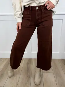 Judy Blue Andrea Mid-Rise Wide Leg Cropped Brown Jeans