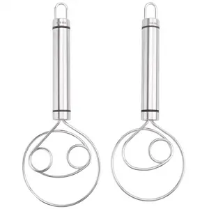Danish Dough Whisk, 2 Pack Premium Stainless Steel Dutch Whisk, Large Hand Mixer Artisan Blender for Bread Pastry Pizza