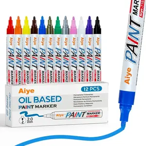 12 Color Acrylic Paint Markers Permanent Oil-Based Waterproof Pens for Metal Rock Wood Glass Ceramic, Quick-Dry Durable Easy to Use Fade-Resistant Marker Pen Office Stationery Art Supplies Accessories for DIY Crafts Tire Car Detailing Gift