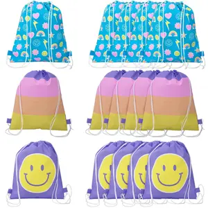 12" x 15" Medium Rainbow Pastel Ombre Nonwoven Drawstring Backpacks - 12 Pc.