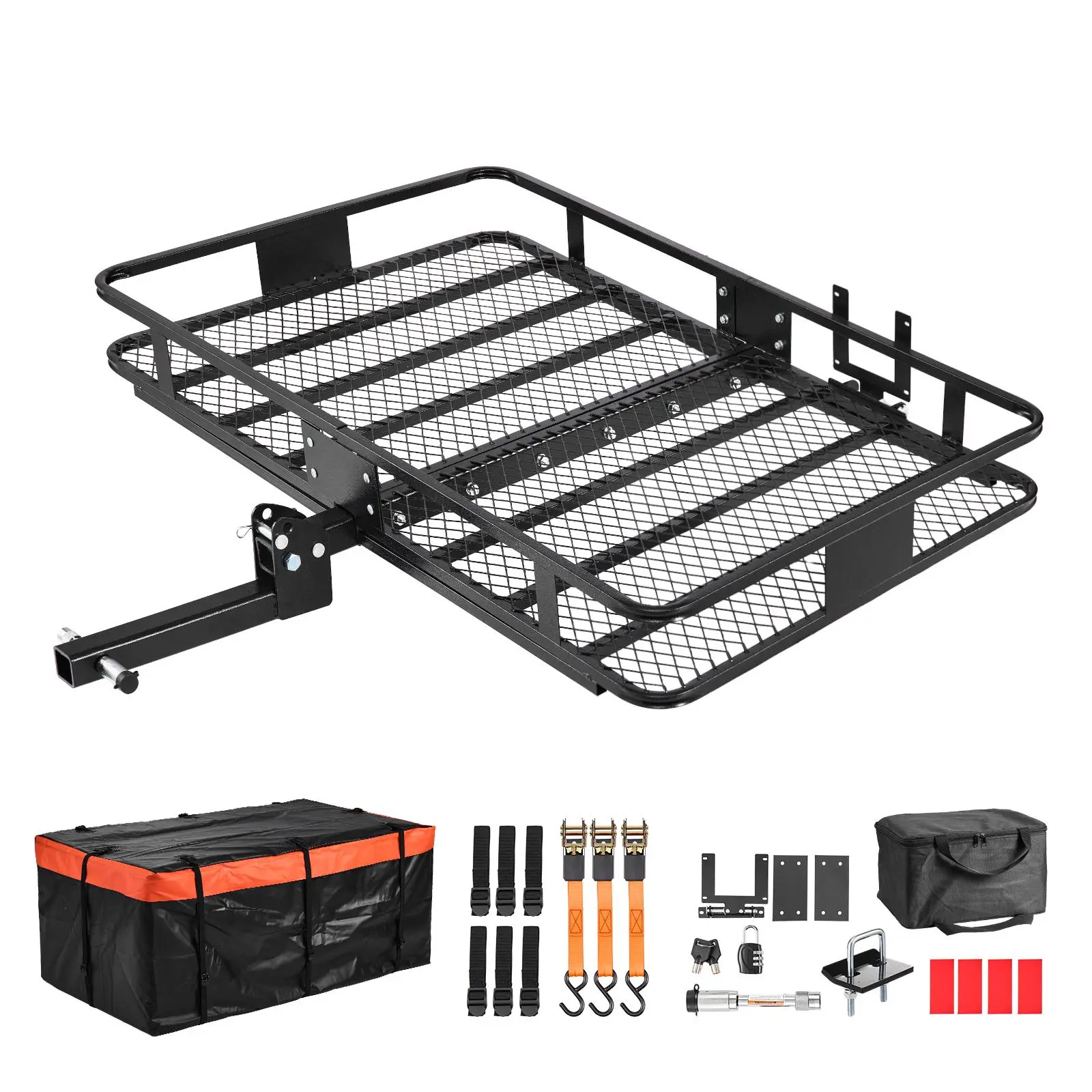 【Summerfinds】VEVOR Hitch Mount Cargo Carrier, 60" x 36" x 6" Folding Rear Luggage Rack Basket with Waterproof Cargo Bag, 500LBS Capacity High-Strength Steel Hitch Cargo Carrier Fits 2" Receiver for SUV Pickups