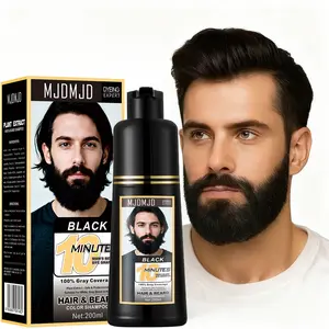 3-in-1 Black Beard & Hair Dye Shampoo for Men, Instant Gray Hair Coverage with Plant-Based Formula, Natural Herbal Beard Color for Mustache & Facial Hair, Easy 10-Min Permanent Dye, 200ml (Sulfate-Free)