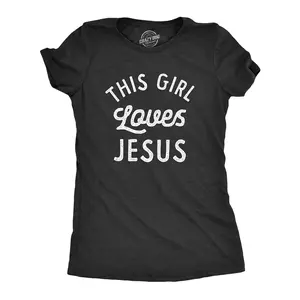 Womens This Girl Loves Jesus T Shirt Cute Easter Sunday Tee for Ladies Funny Womens T Shirts Cute Vintage Fashion Casual Ladies T-Shirt Gift Easter Tops for Women Funny Religious Top Women's Novelty Tees Black