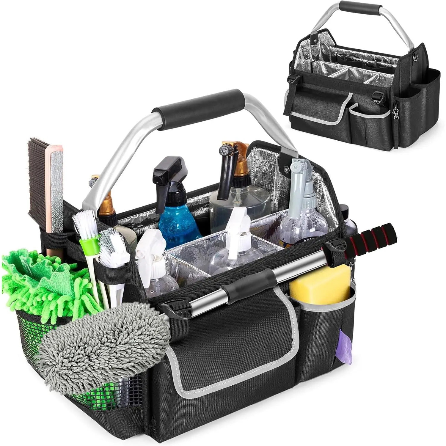 Wearable Detailing , Quick Load Collapsible  Care Bag with Handle &  Strap, Detail Carry Organizer with Multi Pockets for Auto Cleaning Supplies &  Wash Tools, Bag Only