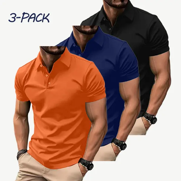 Men's 3-Piece Polo Shirt Set, Fitted Plain Casual Top, Comfortable Skin-Friendly Menswear for Everyday & Outdoor Use