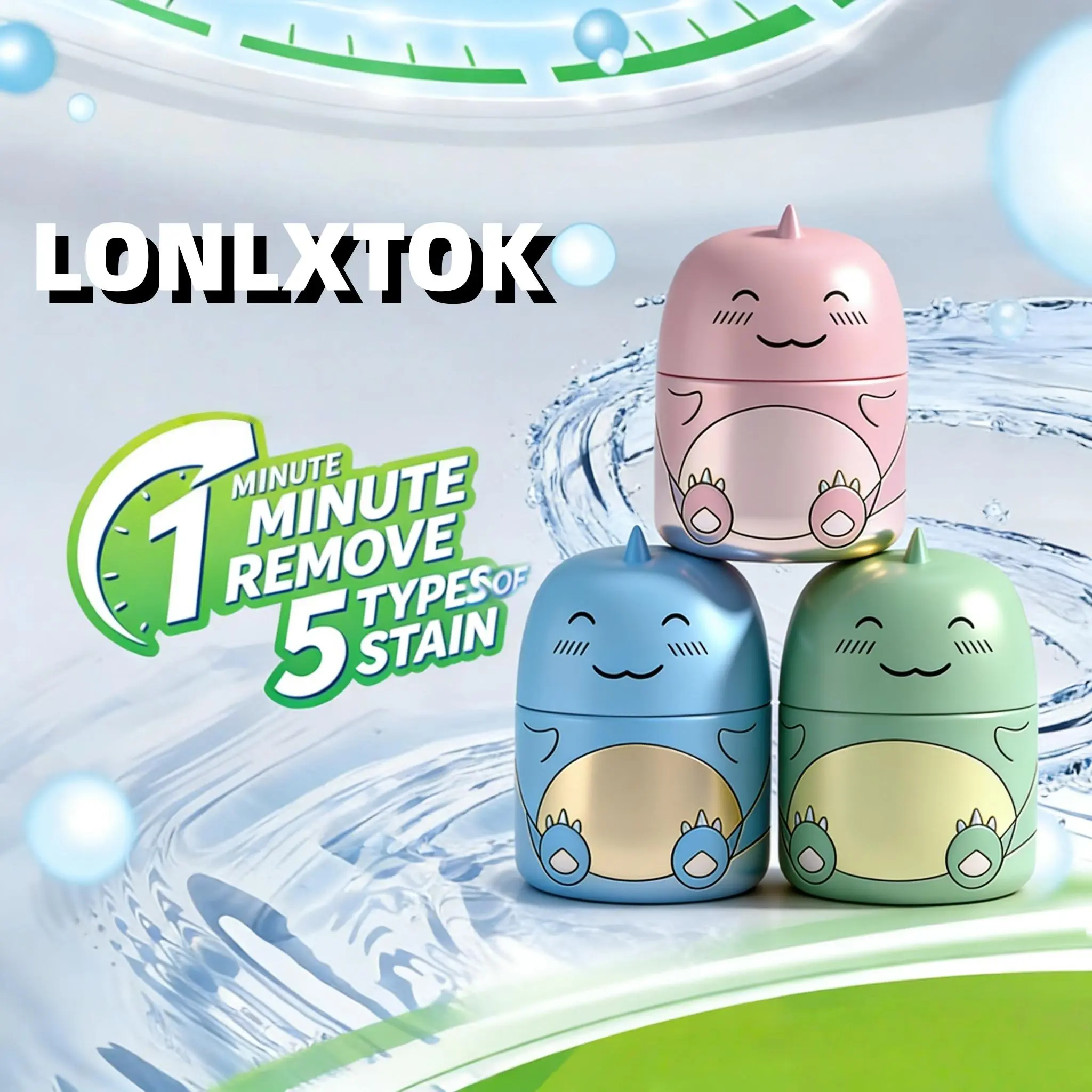 LONLXTOK 3PCS Scented Non-Toxic Deodorizing Freshener Household Toilet Bowl Cleaners - Cute Dinosaur-Shaped Bathroom Tank Cleaning Bottles with Ocean Jasmine, Peach, Strawberry Scents, 24-Month Long-Lasting Nature-Infused Home Care Supplies