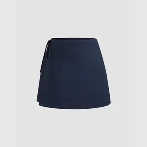 Cider [3 colors, size 2-26] 100% Cotton Mid Rise Solid Knotted Mini Skirt