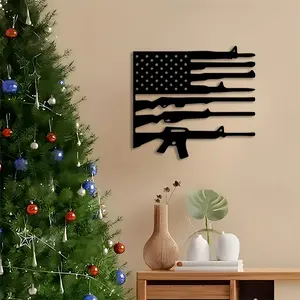 1pc Patriotic American Flag and Guns Metal Wall Art, Artwork, Patriotic American Flag and Guns Statue Mural, Perfect for Living Room, Garage, Indoor/Outdoor Decor, New Year Decor, Ideal Gift for Patriotic People halloween decorations