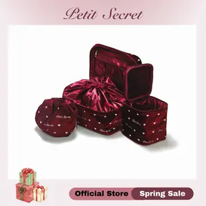 Petit Secret TikTok Viral Velvet Heart Makeup Bag - Cute Drawstring & Zipper Cosmetic Case, Aesthetic Travel Toiletry Organizer for Brushes & Accessories (Multiple Sizes, Perfect Gift)