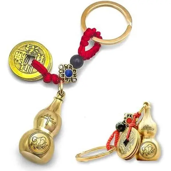 Ox 12 Zodiac Signs Feng Shui Brass Gourd Keychain - Lucky Coin, Chinese Style Decorative Pendant, Collection-12 in a Set, Suitable for Gifting and Collecting
