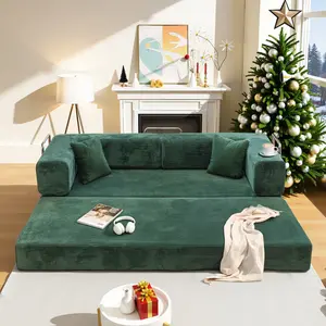 78.7'' Convertible Sleeper Sofa Bed with Cylindrical Pillow Corduroy Folding Mattress Couch Fixed-Shape Frame for Living Room Bedroom Studio Fully Assembled