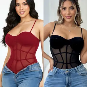 Elsy spaghetti strap-Bustier Mesh Bodysuit