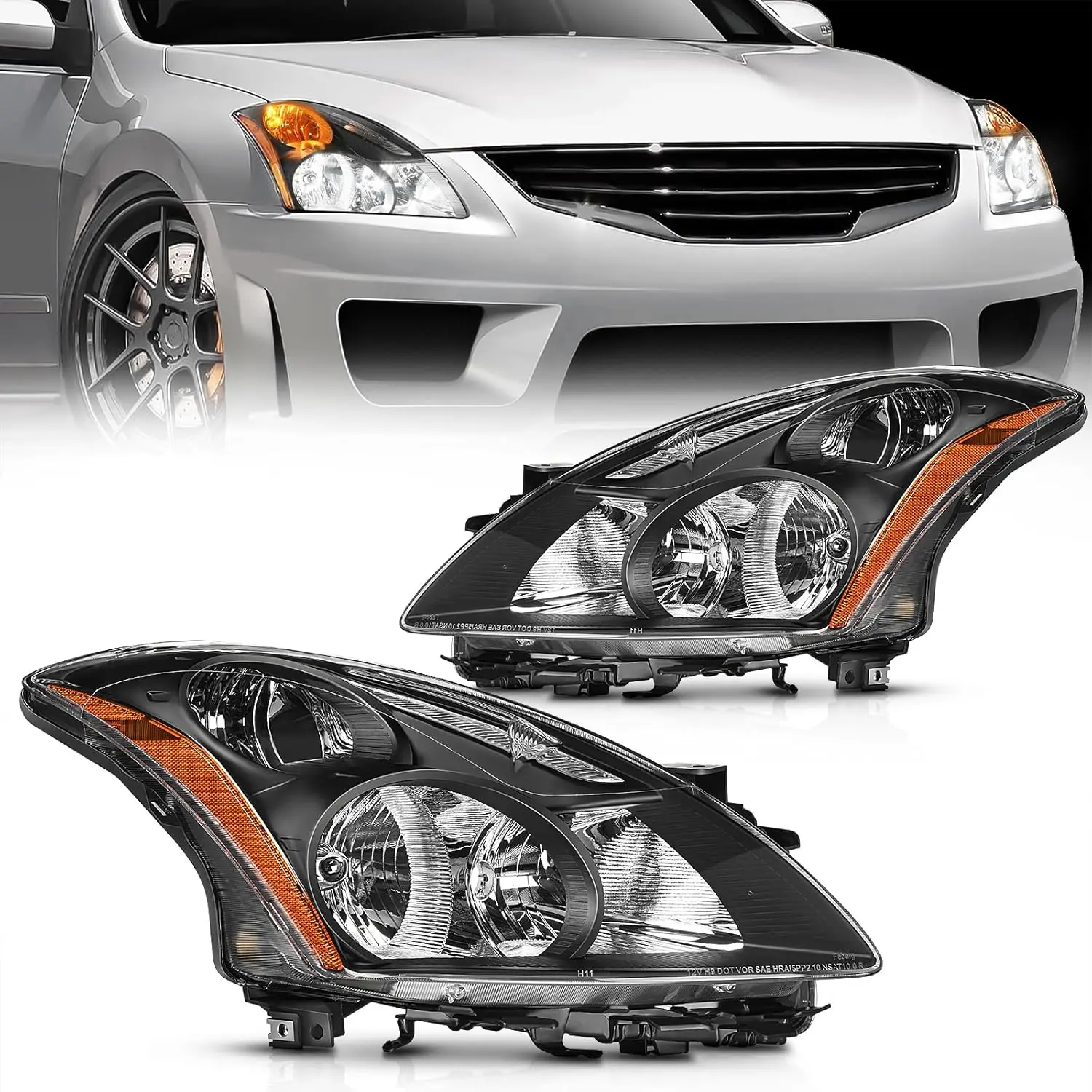 Nilight LED Headlight Bulbs Assembly - Brightening, Adjustable, Waterproof, Temperature-Resistant LED Car Lights with Black Housing, Amber Reflector for 2010-2012 Nissan Altima 4-Door Sedan Driver & Passenger Side Replacement