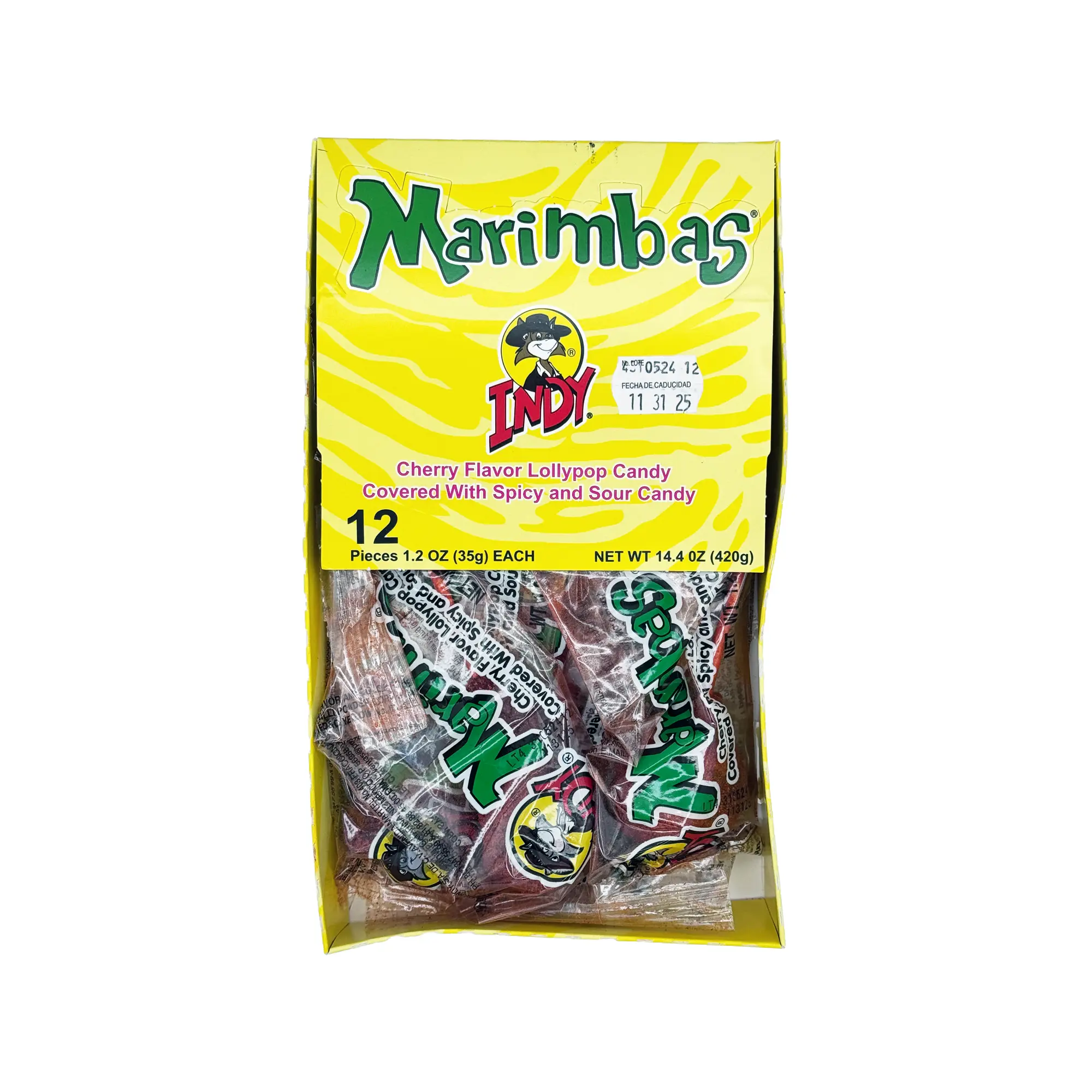 Indy Marimbas Spicy and Sour Covered Cherry Lollipop, 12 Pieces, Mexican Candy Dulces Mexicanos Sucker Chewy Salty Indy Marimbas Spicy and Sour Covered Cherry Lollipop, 12 Pieces, Mexican Candy Dulces Mexicanos Sucker Chewy Salty