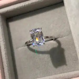 S925 Sterling Silver Radiant Cut Rectangular Ring  6A Cubic Zirconia Ring