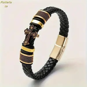 Men’s Trendy Cross Bracelet with Magnetic Buckle - Sports Wristband, Stackable Business Jewelry Bangle, Modern Fashion Accessories, Ideal Gift for Boyfriend, Daily Wear or Special Occasions summerwins