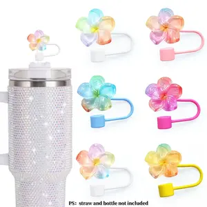 Shiny colorful flower Silicone Straw Tops, Tumbler Straw Lid, Dust-proof for 0.39" Diameter Straws, Decorative Straw Tip Design, Compatible with 30 and 40 oz cups, Perfect for Christmas Gifts, New Year's gift, outdoor camping Activities 1pc/6pcs