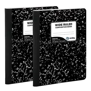 Endey Wide Ruled Composition Notebook Hard Cover 2 Pack 100 Sheets Premium 9-3/4x7-1/2 100 Pages Black Marble Design
