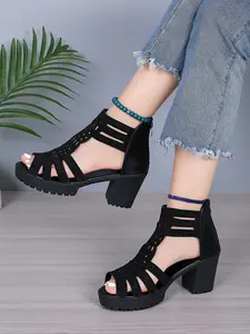 Women's Fashionable Hollow Out Design Chunky Heeled Sandals, High Heeled Sandals, Casual Comfortable Sandals for Daily Wear, Trendy All-match Shoes for Daily Wear, Girl