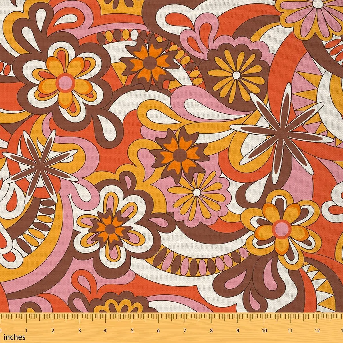 Paisley Flower Fabric Chairs Cartoon Floral Plant Soft Flannel Polyester No Stretch Fabric Arts DIY Traditional Indian Pattern Decorative Waterproof Outdoor Fabric