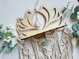 Wood Lotus Macramé Dreamcatcher with Shelf Attachment || Rose Quartz & Fluorite