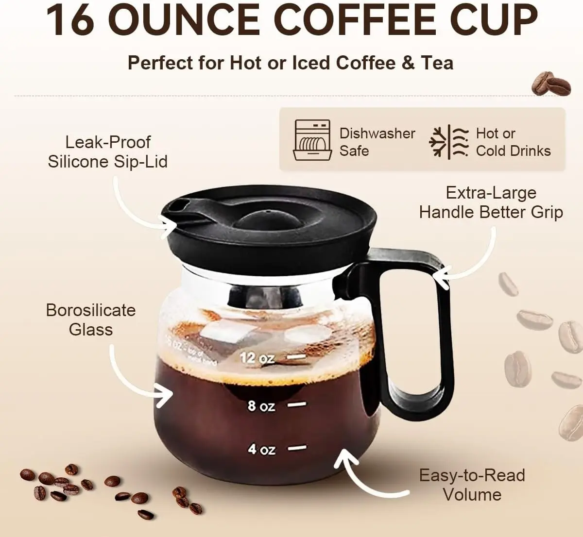 16 oz Glass "Coffee Pot" Mug with Leak-Proof Lid - The Perfect Coffee Lover's Gift