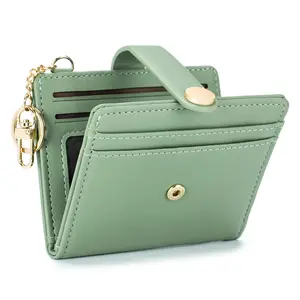 Slim Wallet for Women, Leather Bifold RFID Blocking Credit Card Holder with Keychain, Zipper Coin Pocket & ID Window