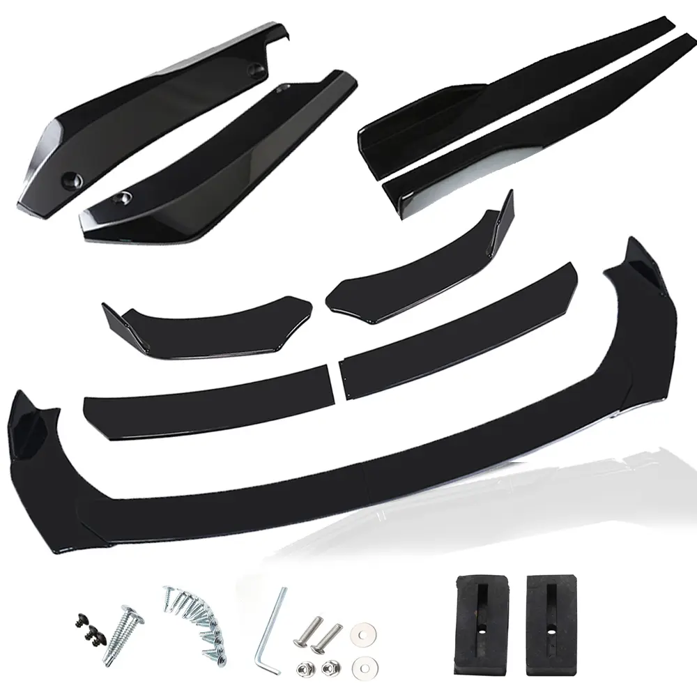 Glossy Black Universal Car Front Bumper Lip Spoiler Diffuser Body Kits + 29"/74.5CM Car Side Skirt Extension Rocker Panel Body Kit+ 14"/35CM Car Rear Bumper Lip for Most Vehicle